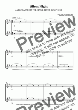 page one of Silent Night- Alto & Tenor Sax Duet