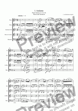 page one of Beethoven: Piano Sonata no 12 in Ab Op.26: Movt 1. Andante and Variations (arranged wind quintet)