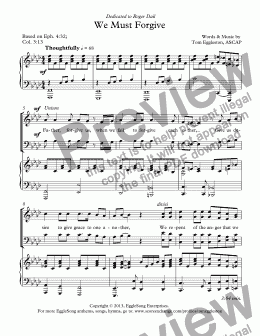 page one of We Must Forgive, SATB