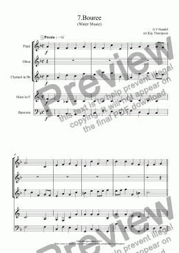 page one of  Handel: Water Music:Boureé - wind quintet