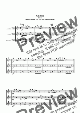 page one of Kalinka. Trio For Alto, Alto And Tenor Saxophone