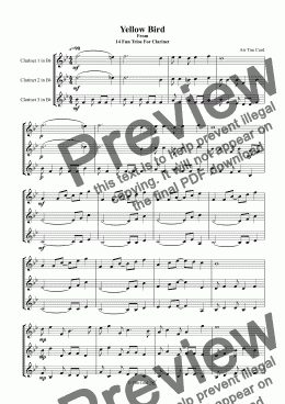 page one of Yellow Bird. Clarinet Trio