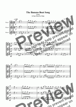 page one of The Banana Boat Song. Flute Trio