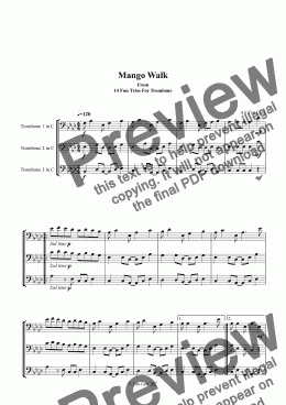 page one of Mango Walk. Trombone Trio