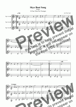 page one of Skye Boat Song. Trumpet Trio