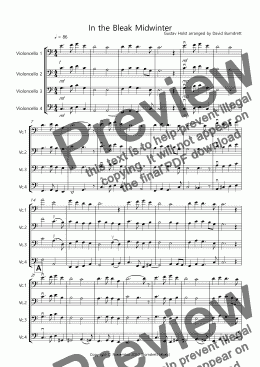 page one of In the Bleak Midwinter for Cello Quartet