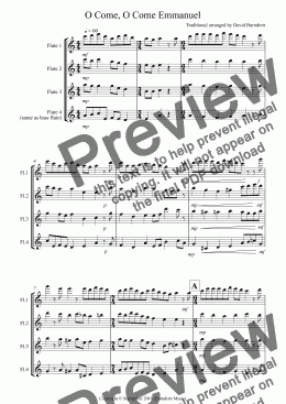 page one of O Come, O Come Emmanuel for Flute Quartet