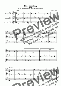 page one of Skye Boat Song. Trio Fro Tumpet, Alto And Tenor Saxophone