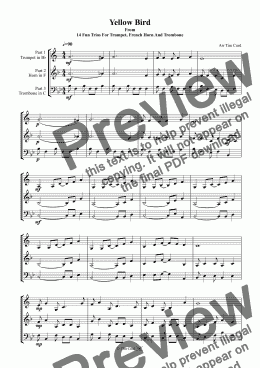 page one of Yellow Bird. Trios For Trumpet, French Horn And Trombone