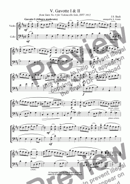 page one of Gavotte 1 & 2 (BWV 1012) for violin and cello