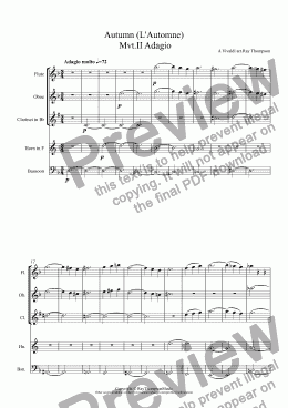 page one of Four Seasons:Autumn (L’Automno) Mvt.II Adagio (wind quintet)