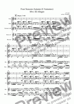 page one of Four Seasons:Autumn (L’Autumno) Mvt.III Allegro ("The Hunt")