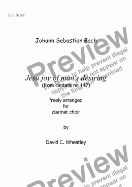 page one of Bach - Jesu joy of man’s desiring Bach for clarinet choir