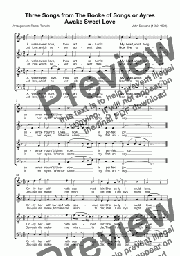 page one of Three Songs from The Booke of Songs or Ayres from Dowland for SATB