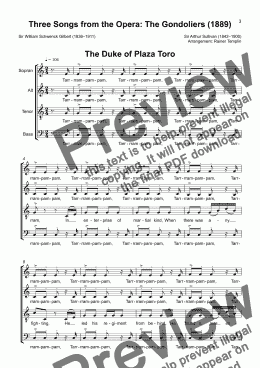 page one of Three Songs from the Opera: The Gondoliers (1889) from Sullivan for SATB