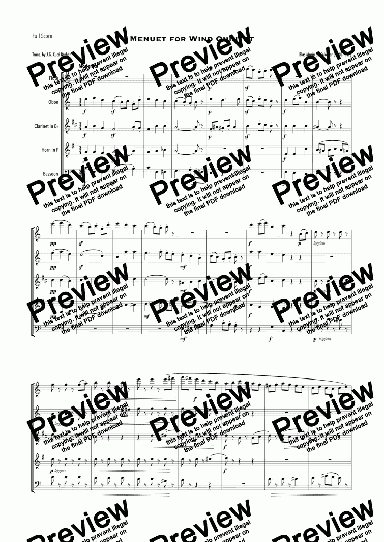 Colomer - Menuet for Wind Quintet - Download Sheet Music PDF file