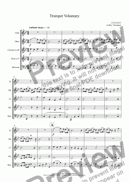 page one of Wedding Music for Wind Quintet:Trumpet Voluntary:John Stanley (Wedding Processional)