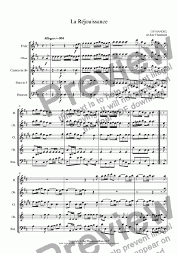 page one of Royal Fireworks Music (Feuerwerksmusik):Wedding Music for Wind Quintet:: La Réjouissance (Wedding Processional)(Wind Quintet)