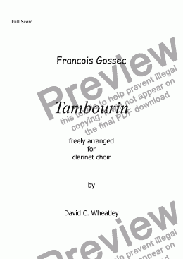 page one of Tambourin (Gossec) for clarinet choir