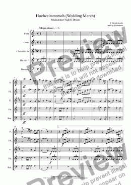 page one of Mendelssoohn: A Midsummer Night’s Dream :Hochzeitsmarsch (Wedding March) - Wind Quintet
