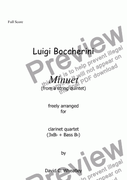page one of Boccherini - Minuet  (from a string quintet) for clarinet quartet