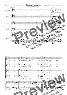 page one of POLISH CAROL: Z nieba wysogieko (From the highest heaven) SATB choir + keyboard. In English.