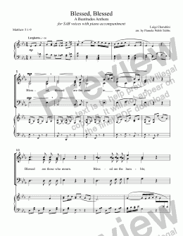 page one of Blessed, Blessed - A Beatitudes Anthem (CHERUBINI) for 3-part mixed voices (SAB) Choir with piano accompaniment, arr. by Pamela Webb Tubbs