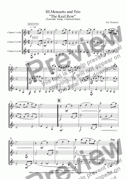 page one of Divertimento No 1. in Eb: 3.Menuetto and Trio "The Keel Row" (Clarinet Trio)