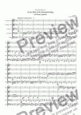 page one of Grieg: Peer Gynt Suite no 1 Op.46: 4. In the Hall of the Mountain King (brass quintet): symphonic brass or brass band instruments