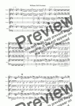 page one of William Tell Overture for Violin Quartet