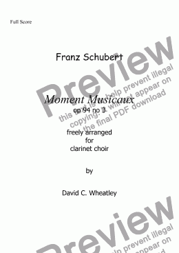 page one of Schubert - Moment Musical op 94 no 3 for clarinet choir