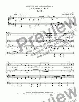 page one of Because I Believe (SATB)