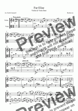 page one of Fur Elise - Violin & Viola Duet