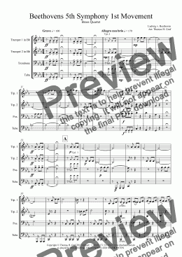 page one of Beethovens 5th Symphony 1st Movement - Brass Quartet