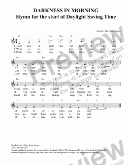 page one of Darkness in Morning (Hymn for the Start of Daylight Saving Time) BUNESSAN 