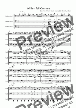 page one of William Tell Overture for Cello Trio