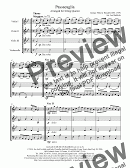 page one of Passacaglia in g (3 Violins and Cello)