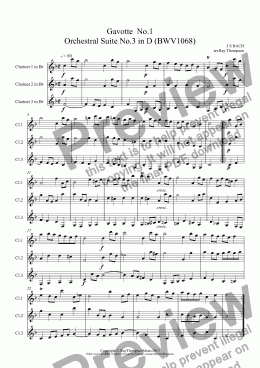 page one of Orchestral Suite No.3 in D BWV1068: 3.Gavotte No.1  (Clarinet Trio)