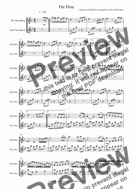 page one of Für Elise for Alto and Tenor Saxophone Duet