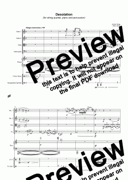 page one of Desolation (for string quartet, piano and percussion)