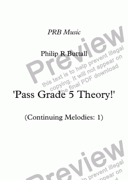 page one of Worksheet: ’Pass Grade 5 Theory!’ - Continuing Melodies 1 (up to end 2017) 