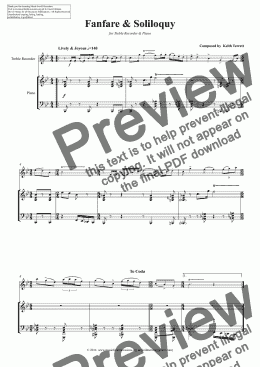 page one of Fanfare & Soliloquy for Treble Recorder & Piano