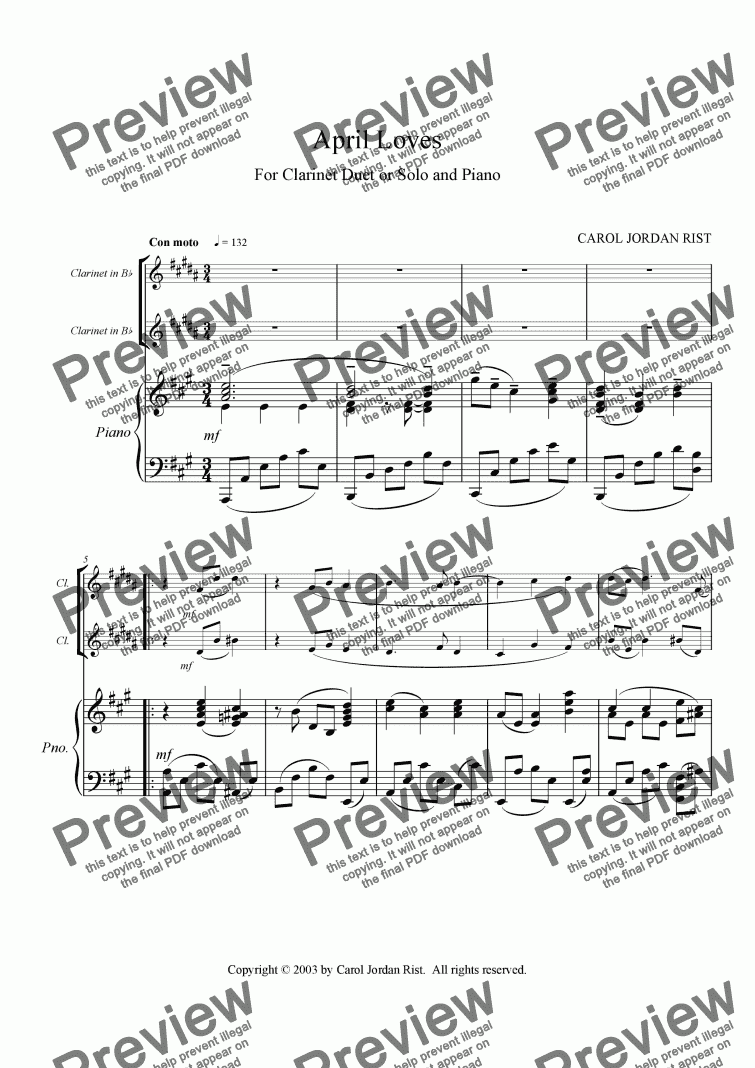 April Loves (clarinets & piano) - Download Sheet Music PDF file