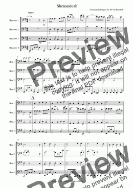 page one of Shenandoah for Bassoon Quartet