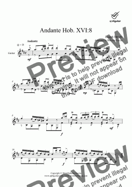page one of Andante Hob. XVI:8 for solo guitar