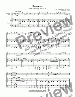 page one of Romanze for clarinet and piano