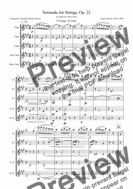 page one of DVORAK, Anton: Serenade for Strings, Op. 22, # 2 Tempo di Valse for Flute Choir (3fl, afl,bfl)
