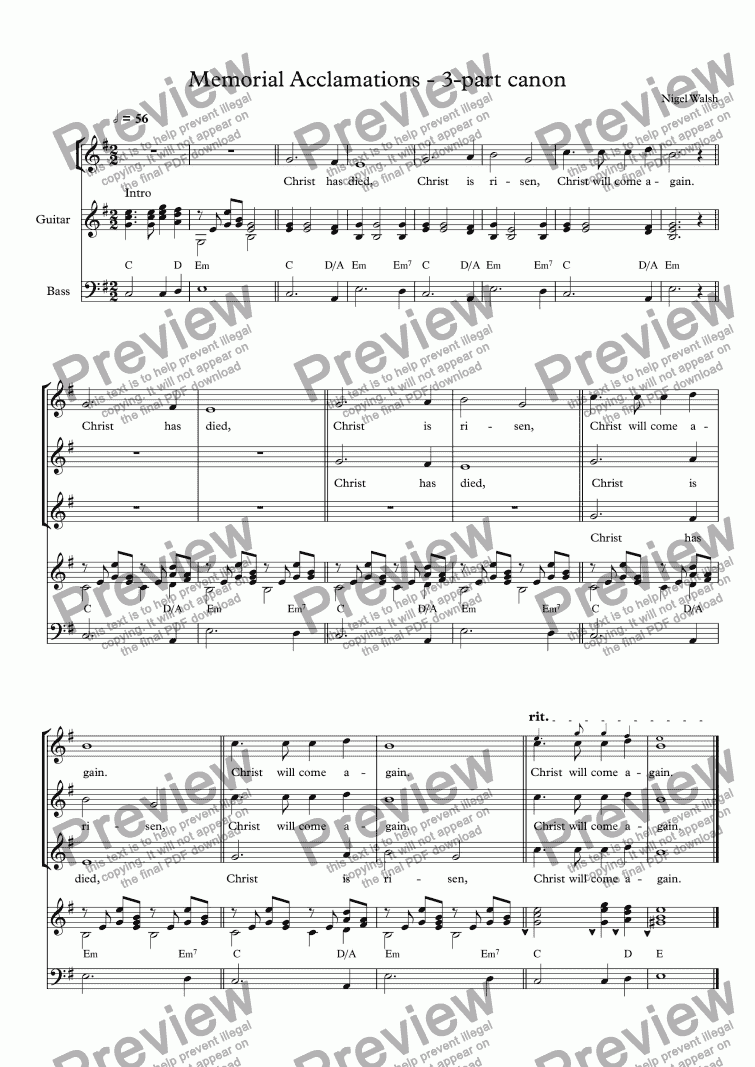 Memorial Acclamations 3 Part Canon Download Sheet Music Pdf File 6195