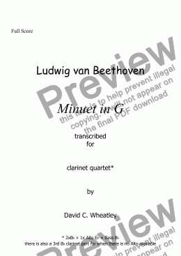 page one of Beethoven - Minuet in G Beethoven for clarinet quartet