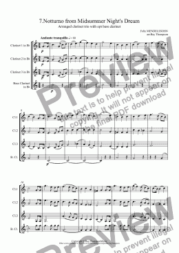 page one of Midsummer Night’s Dream: 7.Notturno (Nocturne)(short version:horn solo) arranged clarinet trio (& opt bass cl)